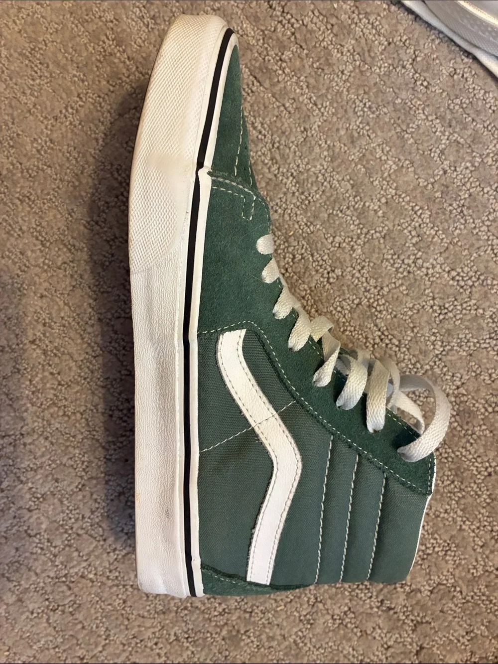Vans Green Suede Sk8-Hi High-Top Sneakers with White Stripe